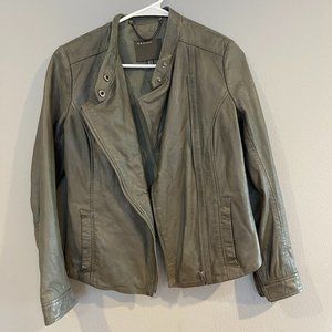Muubaa Sz 8 EU 40 Lamb Leather Delaney Jacket Moto Biker Zip Front Sage Grey